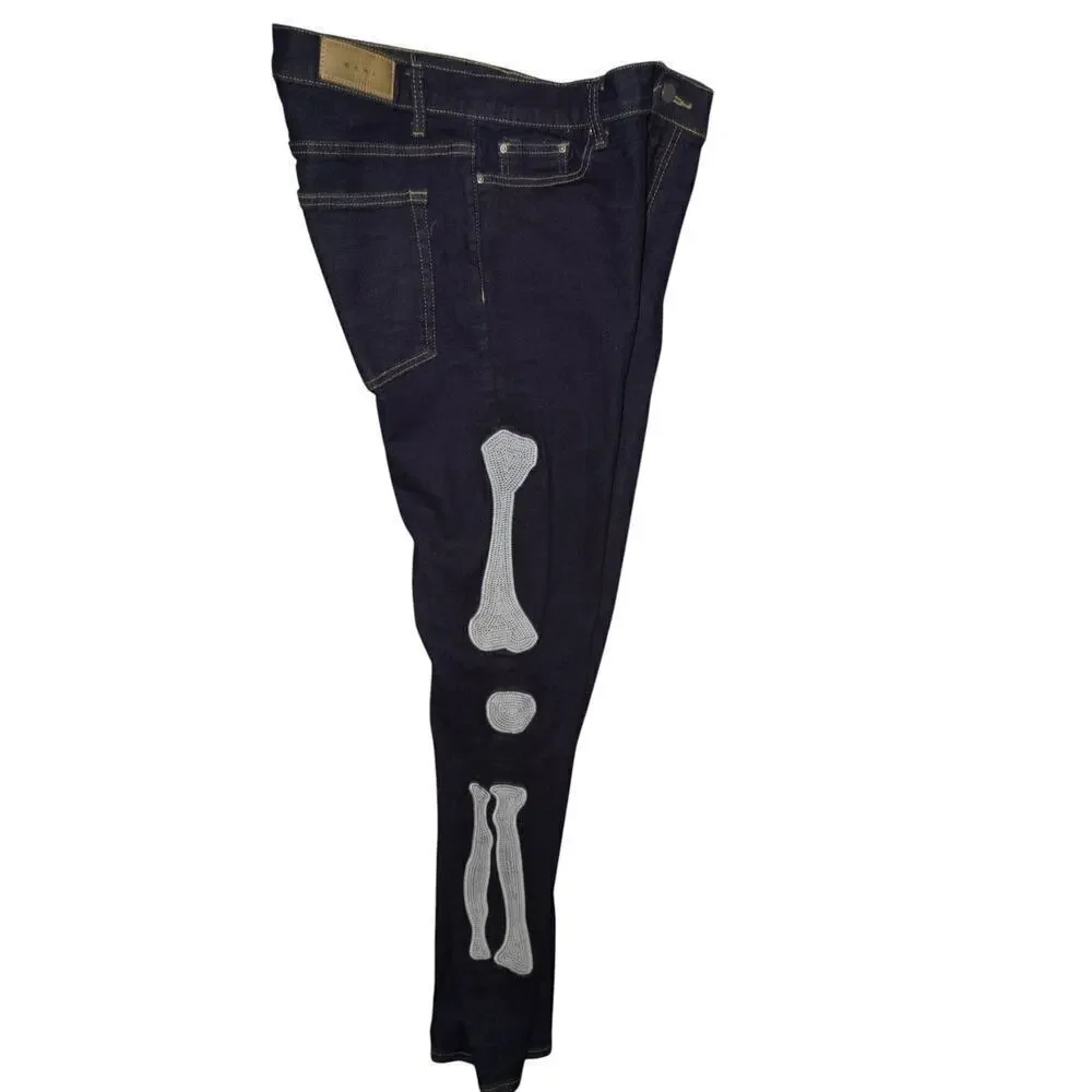 MNML Skeleton Bone Patch Jeans Men’s Size 38 – Dark Wash Denim